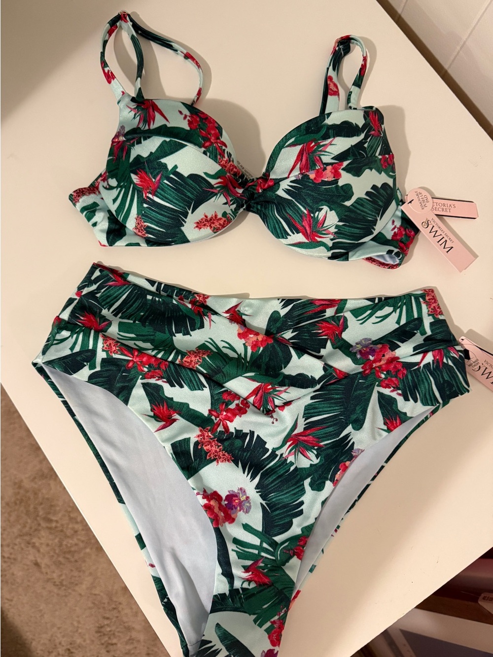 Victoria's Secret 34A/Small Bikini Green Tropical Floral